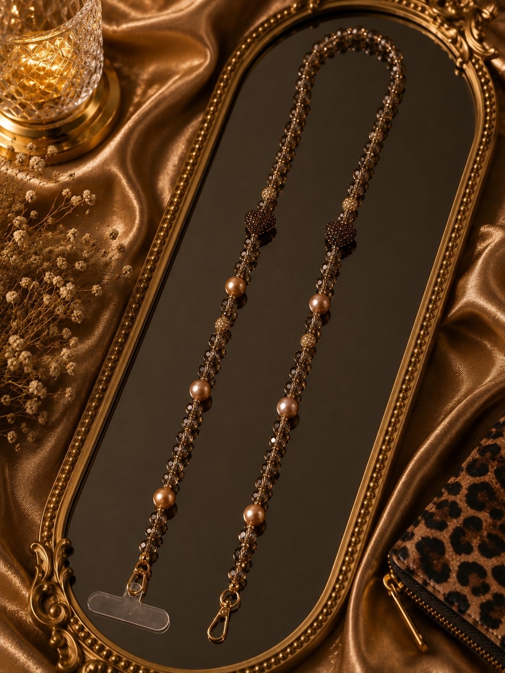 Elegant Brown Beaded Crossbody Chain